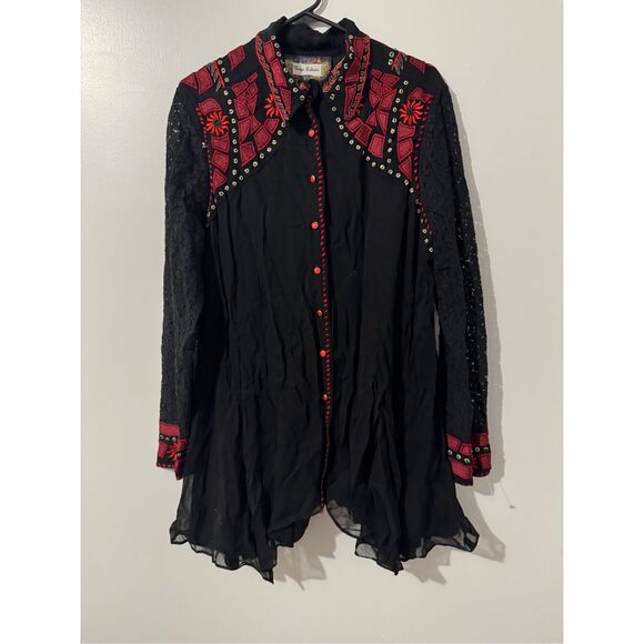 Vintage Collections western boho embroidered crochet floral lace sheer tunic / d - Picture 2 of 11